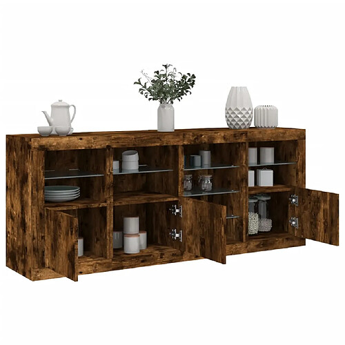 vidaXL Buffet avec lumières LED chêne fumé 164x37x67 cm