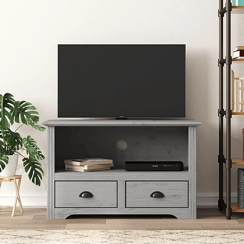 Maison Chic Meuble TV scandinave avec 2 tiroirs - Banc TV pour salon BODO gris 91x43x56cm bois massif pin -MN49825