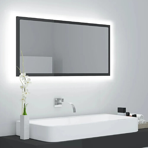 vidaXL Miroir LED de salle de bain Gris brillant 90x8,5x37cm Acrylique