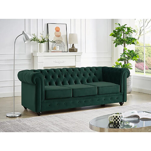 Vente-Unique Canapé 3 places en velours vert CHESTERFIELD