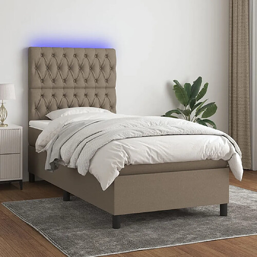 vidaXL Sommier à lattes de lit et matelas et LED Taupe 100x200cm Tissu