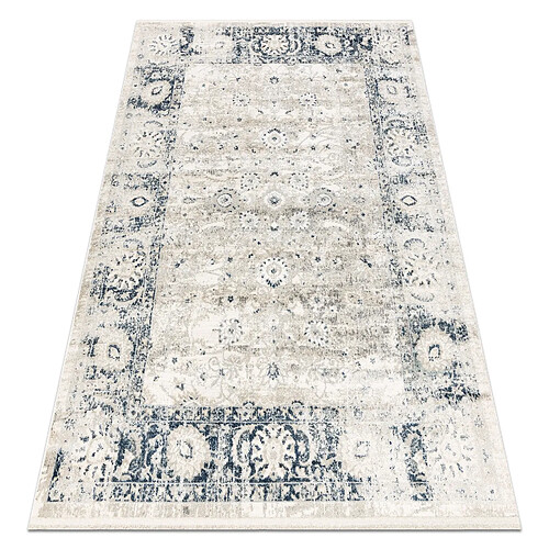 RUGSX Tapis moderne DISTIN 0843A blanc bleu marine bleu - Ornement, cadre, vintage, franges 140x190 cm