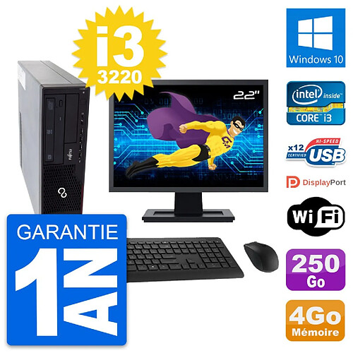 PC Fujitsu E910 DT Ecran 22" Intel i3-3220 RAM 4Go Disque 250Go Windows 10 Wifi · Occasion