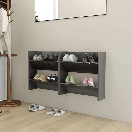 Maison Chic Lot de 2 Armoire à Chaussures murales,Meuble de Rangement à Chaussures Gris brillant 60x18x60 cm -MN71377