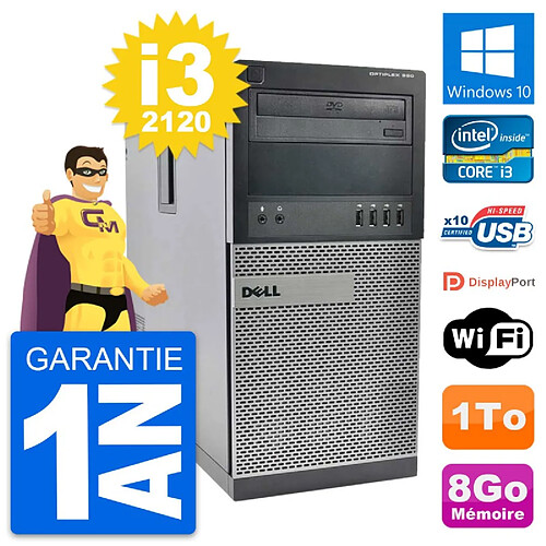 PC Tour Dell OptiPlex 990 Intel Core i3-2120 RAM 8Go Disque 1To Windows 10 Wifi · Occasion