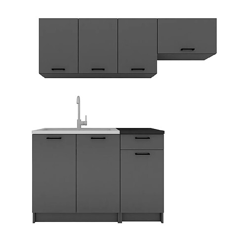 Pegane Cuisine complète LUNA 5 éléments couleur Graphite avec plan de travail inclus - Longueur 120/180 cm