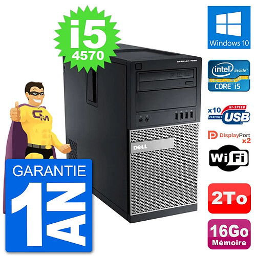 PC Tour Dell 7020 Intel Core i5-4570 RAM 16Go Disque Dur 2To Windows 10 Wifi · Occasion