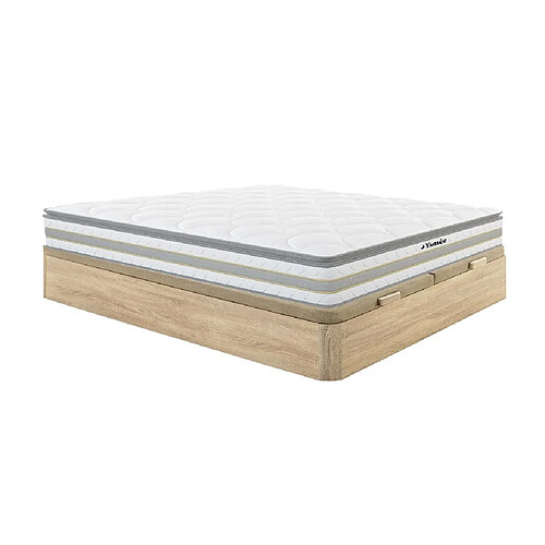 Vente-Unique Ensemble 180 x 200 cm sommier coffre naturel clair + matelas ressorts ensachés et surmatelas intégré ép.29cm - CANTERBURY de YSMÉE