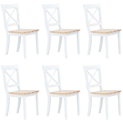 vidaXL Chaises à manger lot de 6 blanc et bois clair bois hévéa massif