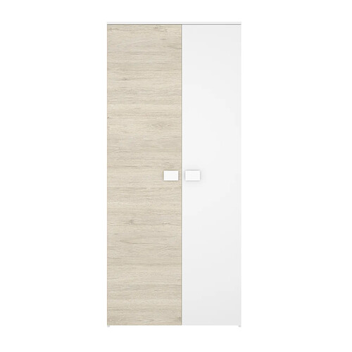 Pegane Armoire, meuble de rangement avec 2 portes coloris chêne naturel, blanc - Longueur 90 x Profondeur 52 x Hauteur 205 cm