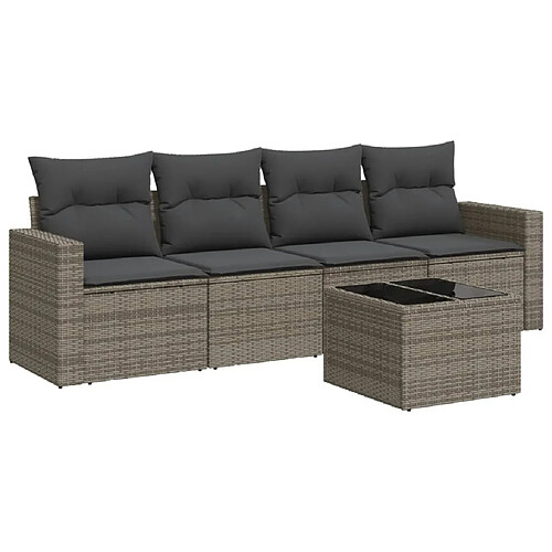 Maison Chic Salon de jardin 5 pcs avec coussins | Ensemble de Table et chaises | Mobilier d'Extérieur gris résine tressée -GKD93945