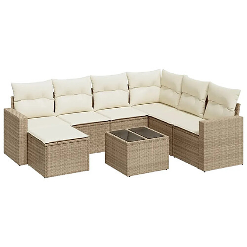 Maison Chic Salon de jardin avec coussins 8 pcs | Ensemble de Table et chaises | Mobilier d'Extérieur beige résine tressée -GKD69228