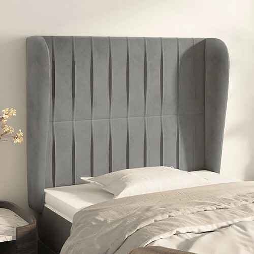 Maison Chic Tête de lit scandinave avec oreilles,meuble de chambre Gris clair 83x23x118/128 cm Velours -MN80740