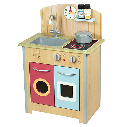 Cuisine enfant en bois dinette avec 4 accessoires rouge bleu naturel Teamson Kids Porto TD-13595C