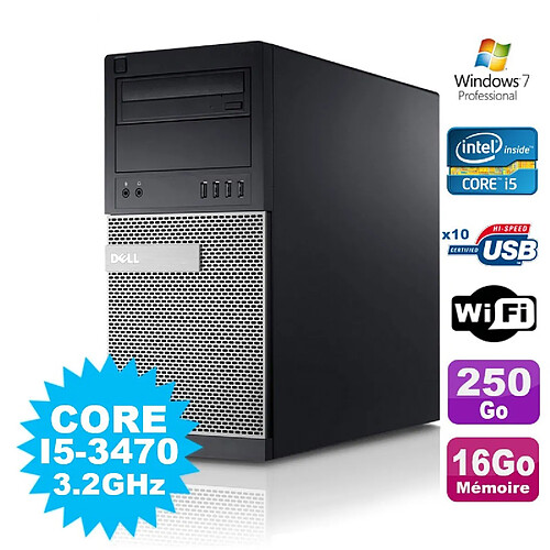 PC Tour Dell Optiplex 7010 Core I5-3470 3.2Ghz 16Go Disque 250Go DVD WIFI Win 7 · Occasion