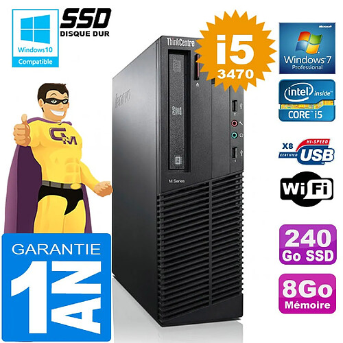 PC Lenovo M92p SFF Core I5-3470 Ram 8Go Disque 240 Go SSD Graveur DVD Wifi W7 · Occasion