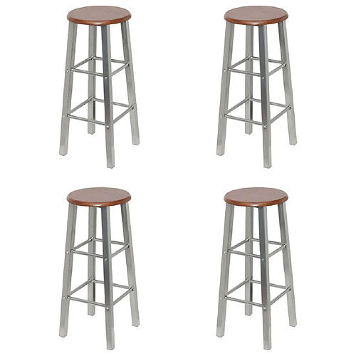 vidaXL Tabourets de bar lot de 4 argenté et marron MDF