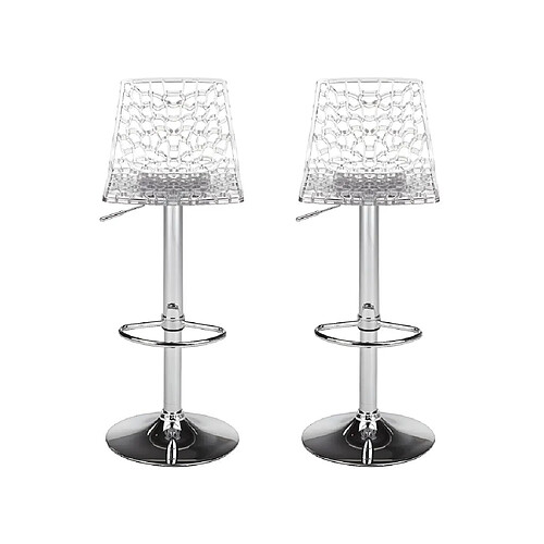 Vente-Unique Lot de 2 Tabourets de bar CLARK - Polycarbonate - Hauteur réglable - Cristal