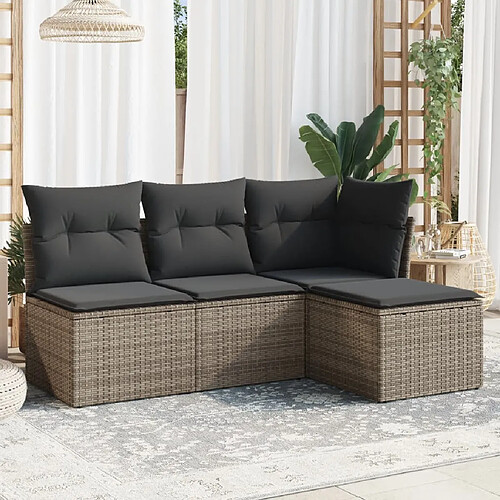 vidaXL Salon de jardin 4 pcs avec coussins gris résine tressée