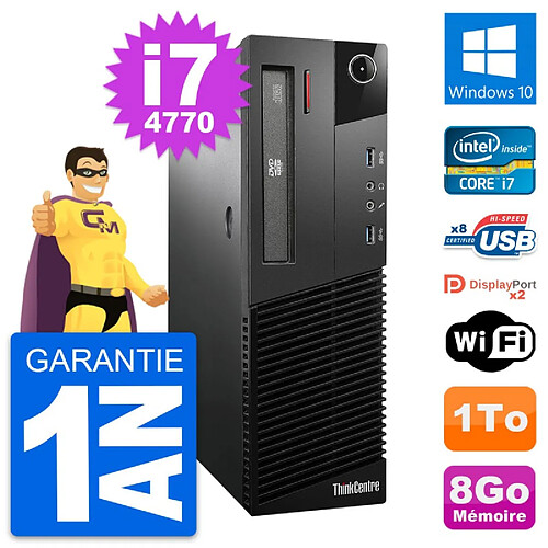 PC Lenovo ThinkCentre M93p SFF Intel i7-4770 RAM 8Go Disque 1To Windows 10 Wifi · Occasion