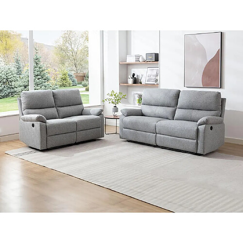 Vente-Unique Canapé 3 places et 2 places relax électrique en tissu gris clair LUNANO