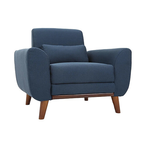 Miliboo Fauteuil design tissu bleu et bois foncé EKTOR