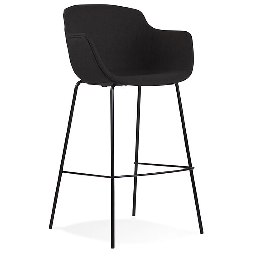 Alterego Tabouret de bar avec accoudoirs 'FORTI' en tissu noir