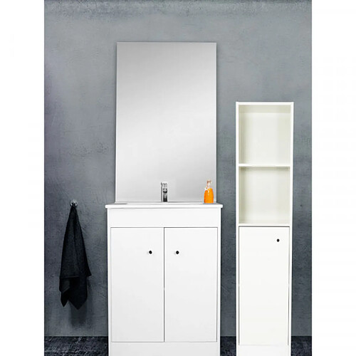 Dansmamaison Ensemble meuble sous vasque avec miroir intégré 60 cm Blanc + colonne - MAJI