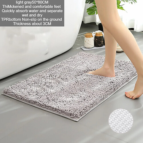 LUUCOZK Tapis de bain antidérapants absorbants à séchage rapide, décoration de salle de bain, fond TPR gris clair 50x80cm-Taille standard