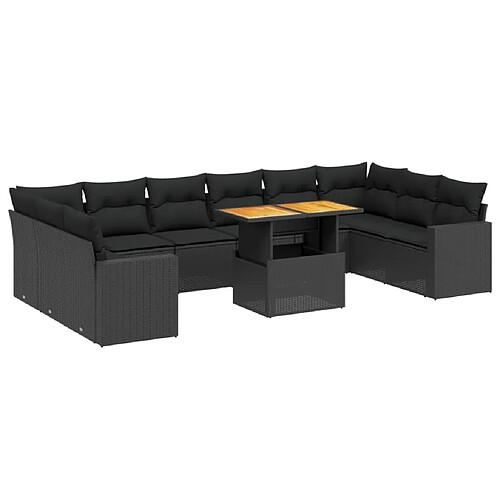 Maison Chic Salon de jardin 11 pcs avec coussins, Ensemble Tables et chaises d'extérieur noir résine tressée -GKD456979