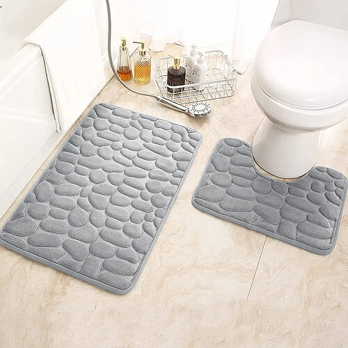 LUUCOZK Tapis de bain antidérapants, absorbants, à séchage rapide, décoration de salle de bain, gris clair-50x80cm