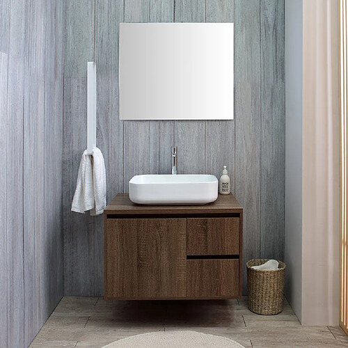 Kiamami Valentina MEUBLE DE SALLE DE BAIN SOUS-LAVABO CM 75 NOYER FONCÉ LAVABO ET MIROIR | SIENA