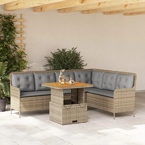 vidaXL Salon de jardin avec coussins 2 pcs beige résine tressée