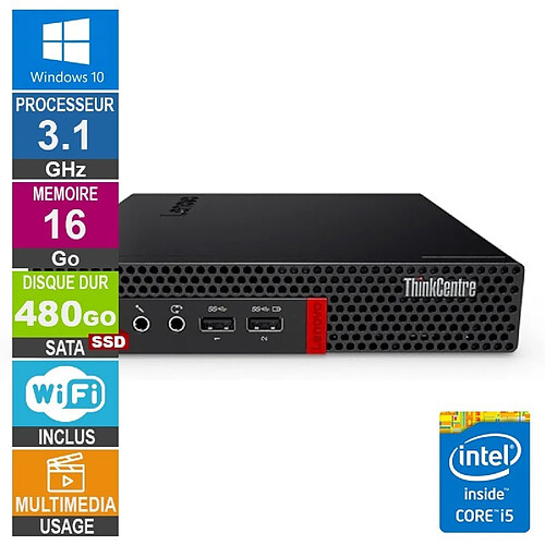 Lenovo M910x Tiny i5-6500T 3.10GHz 16Go/480Go SSD Wifi W10 · Reconditionné