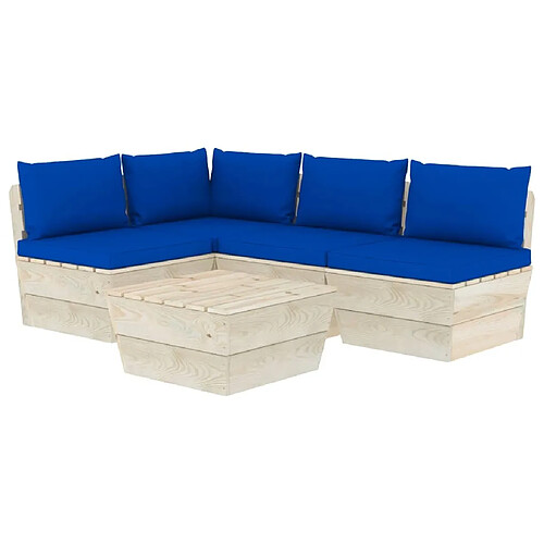 Maison Chic Salon de jardin palette 5 pcs avec coussins - Table et chaises d'extérieur - Mobilier/Meubles de jardin Moderne épicéa imprégné -MN72818