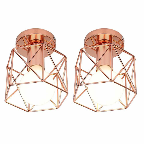 Lot de 2 STOEX Retro Plafonnier Industrielle en Métal Carré Fer Noir, Suspension Cage Cube Luminaire E27 pour Salon Chambre Café Bar Restaurent Entrée Couloir (Or rose)