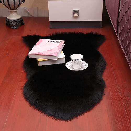 LUUCOZK Tapis moelleux en fausse fourrure, tapis à poils longs pour chambre à coucher et salon – Noir-60x140 cm deux ronds