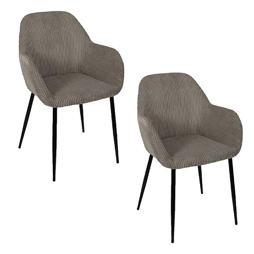 The Home Deco Factory Lot de 2 fauteuils en tissu côtelé DRAMMEN - Gris