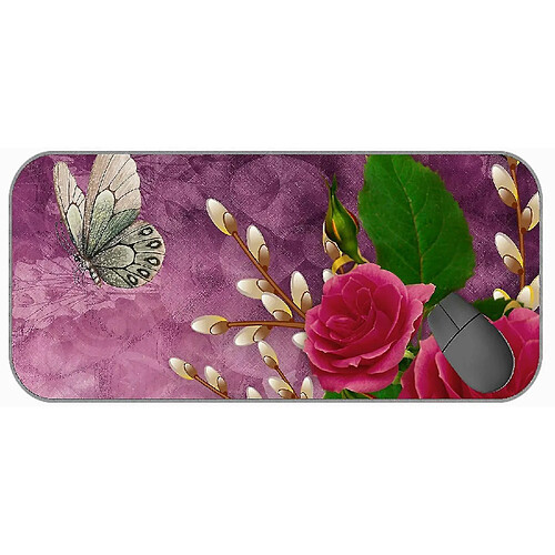 Universal (750x300x3) Grande souris avec un chiffon à texture premium, rose art fleur papillon de souris en caoutchouc