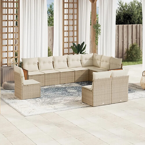 vidaXL Salon de jardin avec coussins 10 pcs beige résine tressée