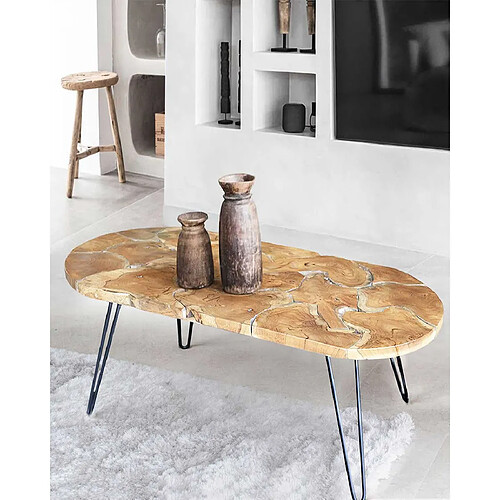 UNIQKA Carmen - Table basse ovale en puzzle de teck