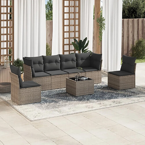 vidaXL Salon de jardin avec coussins 7 pcs gris résine tressée