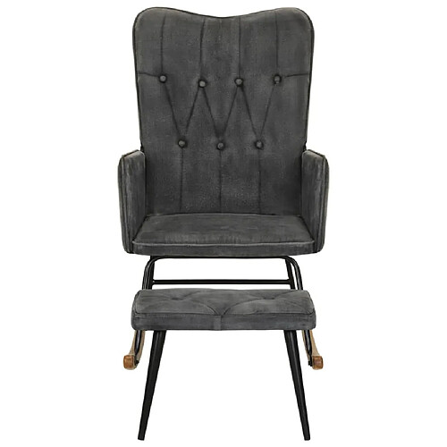 Maison Chic Chaise à bascule avec repose-pied | Fauteuil Relax Noir vintage Toile -GKD13219