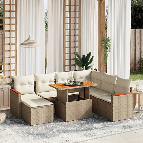 vidaXL Salon de jardin avec coussins 8 pcs beige résine tressée