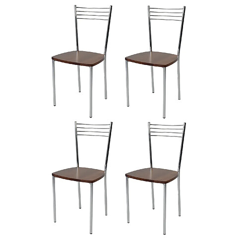 t m c s Tommychairs - Set 4 chaises ELENA pour cuisine, bar et salle à manger, robuste structure en acier chromé et assise en bois massif coleur noix clair