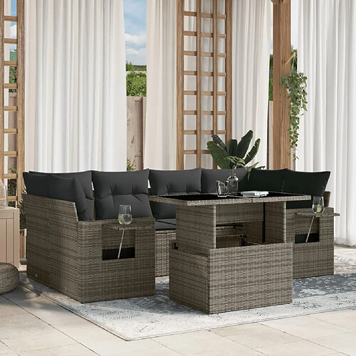 vidaXL Salon de jardin avec coussins 7 pcs gris résine tressée