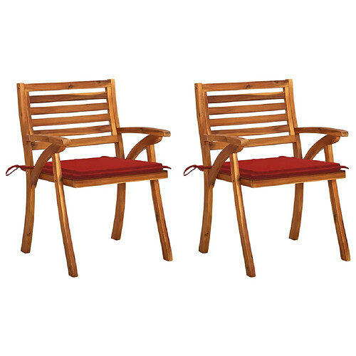 vidaXL Chaises à manger de jardin avec coussins lot de 2 Acacia massif