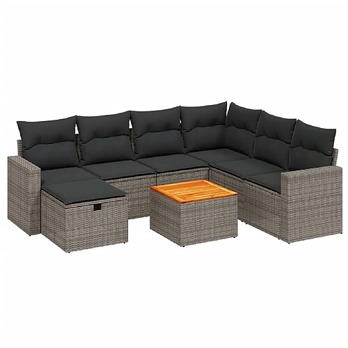 Maison Chic Ensemble Tables et chaises d'extérieur 8 pcs avec coussins,Salon de jardin gris résine tressée -GKD946307