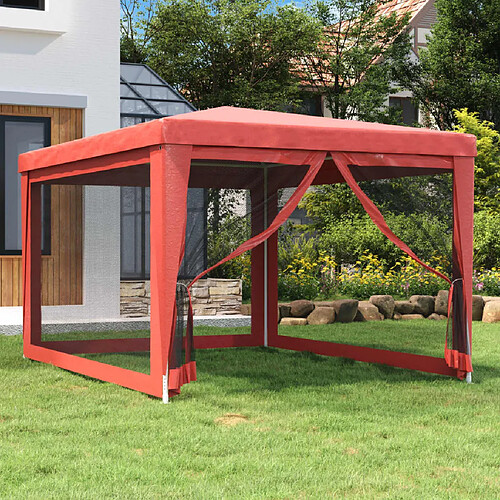 vidaXL Tente de fête avec 4 parois latérales en maille Rouge 3x4m PEHD