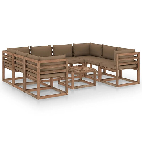 vidaXL Salon de jardin 9 pcs avec coussins taupe